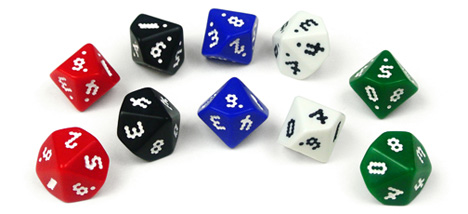Photo of optimally-designed d10 dice