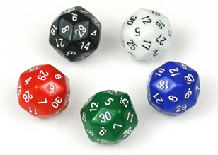 Photo of numerically-balanced d30 dice