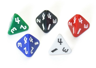 Photo of optimally-designed d4 dice
