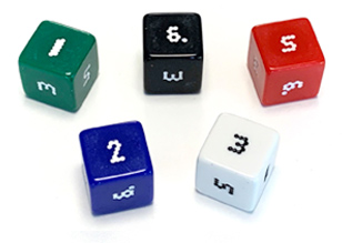 Photo of optimally-designed d6 dice