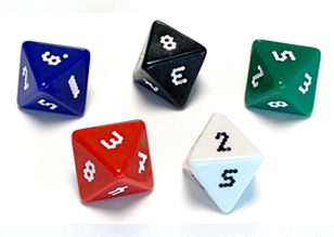Photo of numerically-balanced d8 dice
