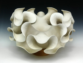 Organic-looking ceramic sculpture based on a fractal curve, second view.