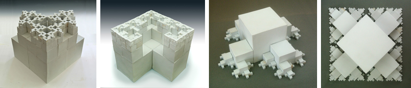 A series of ceramic sculptures based on a set of cubes in fractal arrangements.