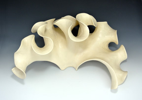 Organic-looking ceramic sculpture based on a fractal dragon curve, second view.