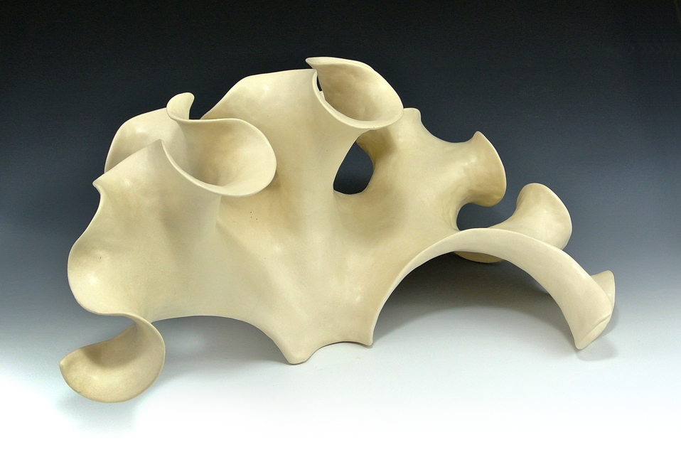 Organic-looking ceramic sculpture based on a fractal curve, first view.
