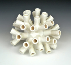 Organic-looking ceramic sculpture based on a crosses fractal, second view.