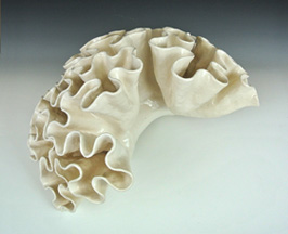 Organic-looking ceramic sculpture based on a crosses fractal, third view.