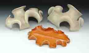 Organic-looking ceramic sculpture based on a polyclad flatworm.