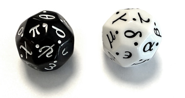 Photograph of Greek alphabet dice