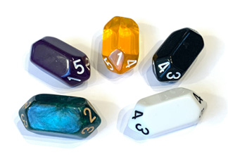 Photo of five d5 dice