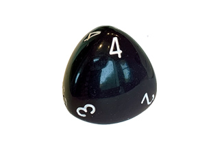 Photo of orbiform d4 dice
